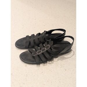 Munro American Strappy Slingback Sandal Black Leather Sz 10 M Bohemian Gladiator
